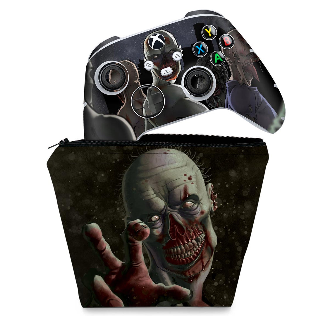 KIT Capa Case e Skin Anti-Rage Xbox Series S X Controle - Zombie Zumbi The Walking - Pop Arte Skins