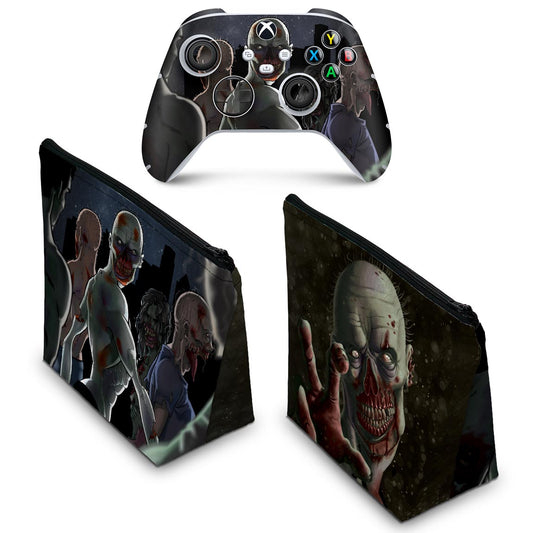KIT Capa Case e Skin Anti-Rage Xbox Series S X Controle - Zombie Zumbi The Walking