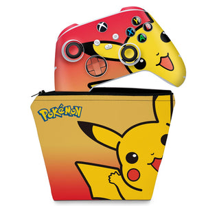 KIT Capa Case e Skin Anti-Rage Xbox Series S X Controle - Pokemon Pikachu - Pop Arte Skins