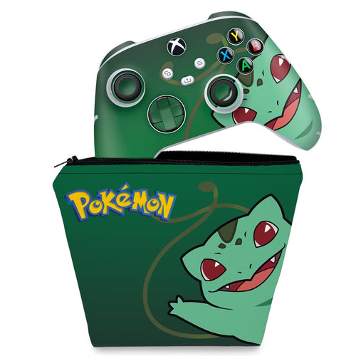KIT Capa Case e Skin Anti-Rage Xbox Series S X Controle - Pokemon Bulbasaur