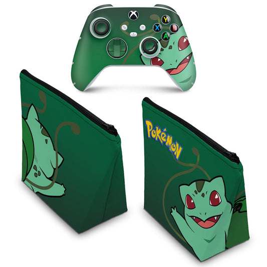 KIT Capa Case e Skin Anti-Rage Xbox Series S X Controle - Pokemon Bulbasaur