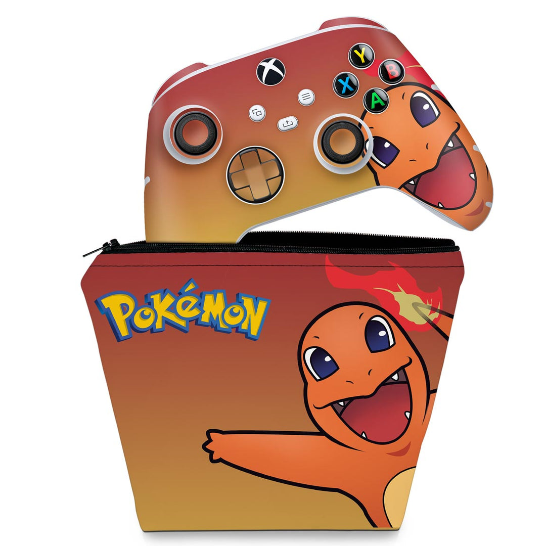 KIT Capa Case e Skin Anti-Rage Xbox Series S X Controle - Pokemon Charmander - Pop Arte Skins
