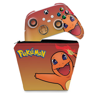 KIT Capa Case e Skin Anti-Rage Xbox Series S X Controle - Pokemon Charmander - Pop Arte Skins