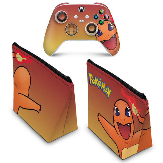 KIT Capa Case e Skin Anti-Rage Xbox Series S X Controle - Pokemon Charmander