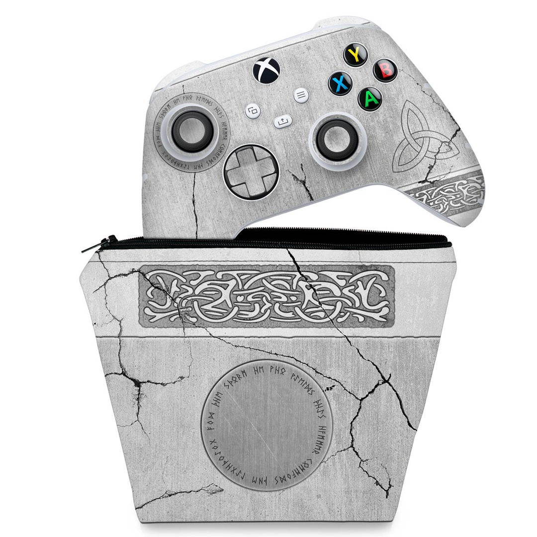 KIT Capa Case e Skin Anti-Rage Xbox Series S X Controle - Mjolnir Thor Amor e Trovão - Pop Arte Skins