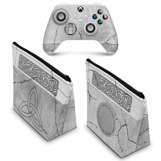 KIT Capa Case e Skin Anti-Rage Xbox Series S X Controle - Mjolnir Thor Amor e Trovão