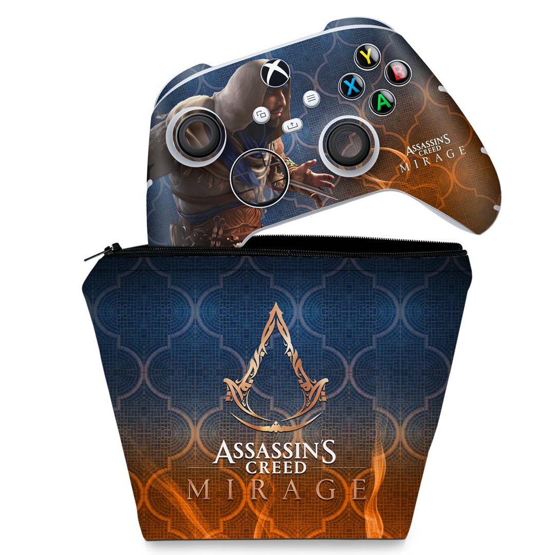 KIT Capa Case e Skin Anti-Rage Xbox Series S X Controle - Assassin's Creed Mirage - Pop Arte Skins