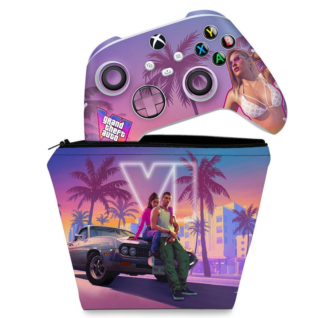 KIT Capa Case e Skin Anti-Rage Xbox Series S X Controle - GTA 6 VI - Pop Arte Skins