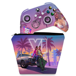 KIT Capa Case e Skin Anti-Rage Xbox Series S X Controle - GTA 6 VI - Pop Arte Skins