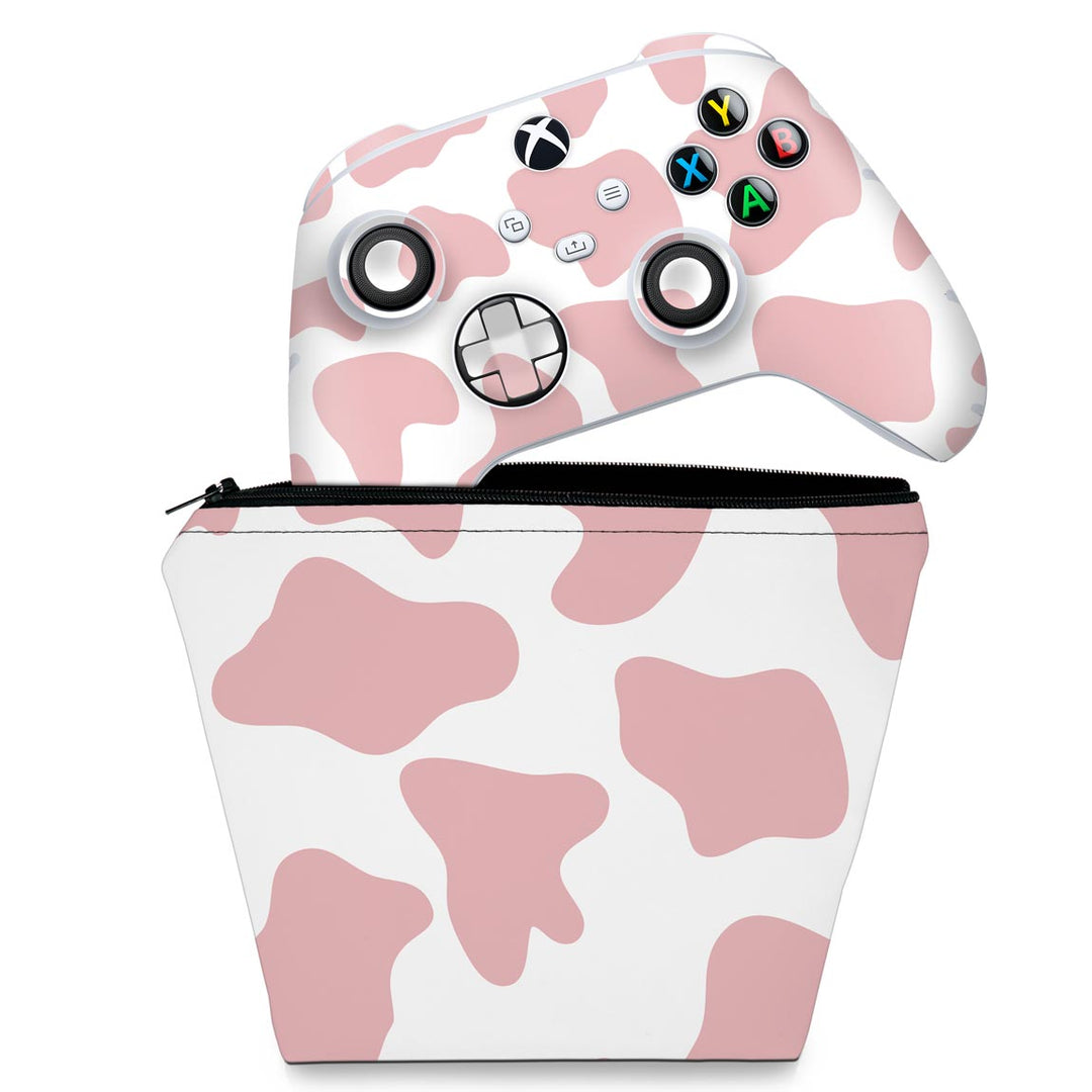 KIT Capa Case e Skin Anti-Rage Xbox Series S X Controle - Vaquinha Rosa - Pop Arte Skins