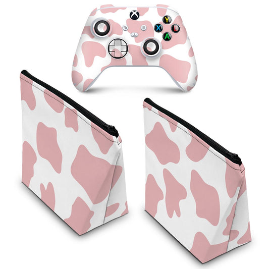 KIT Capa Case e Skin Anti-Rage Xbox Series S X Controle - Vaquinha Rosa