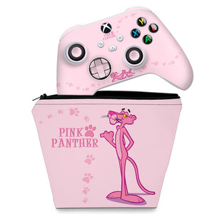 KIT Capa Case e Skin Anti-Rage Xbox Series S X Controle - Pantera Cor de Rosa - Pop Arte Skins