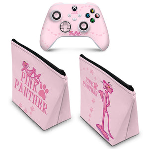 KIT Capa Case e Skin Anti-Rage Xbox Series S X Controle - Pantera Cor de Rosa - Pop Arte Skins - foto 2