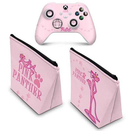 KIT Capa Case e Skin Anti-Rage Xbox Series S X Controle - Pantera Cor de Rosa