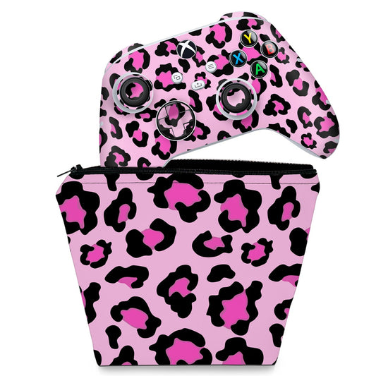 KIT Capa Case e Skin Anti-Rage Xbox Series S X Controle - Onça Rosa