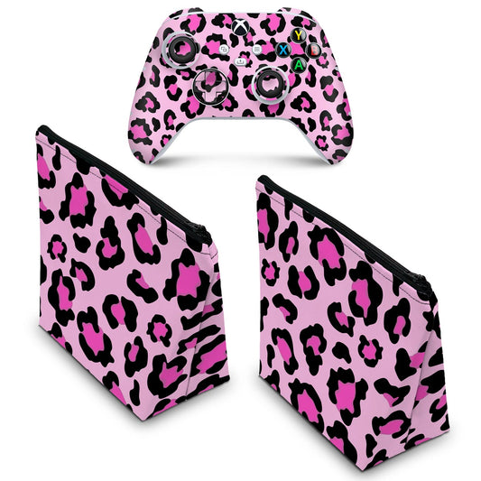 KIT Capa Case e Skin Anti-Rage Xbox Series S X Controle - Onça Rosa