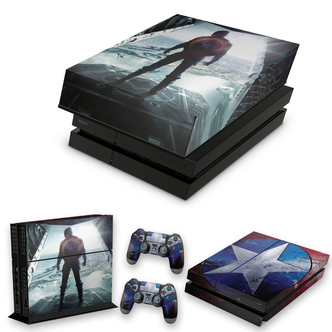 KIT Capa Anti Poeira e Skin Anti-Rage PS4 Fat - Capitao America - Pop Arte Skins
