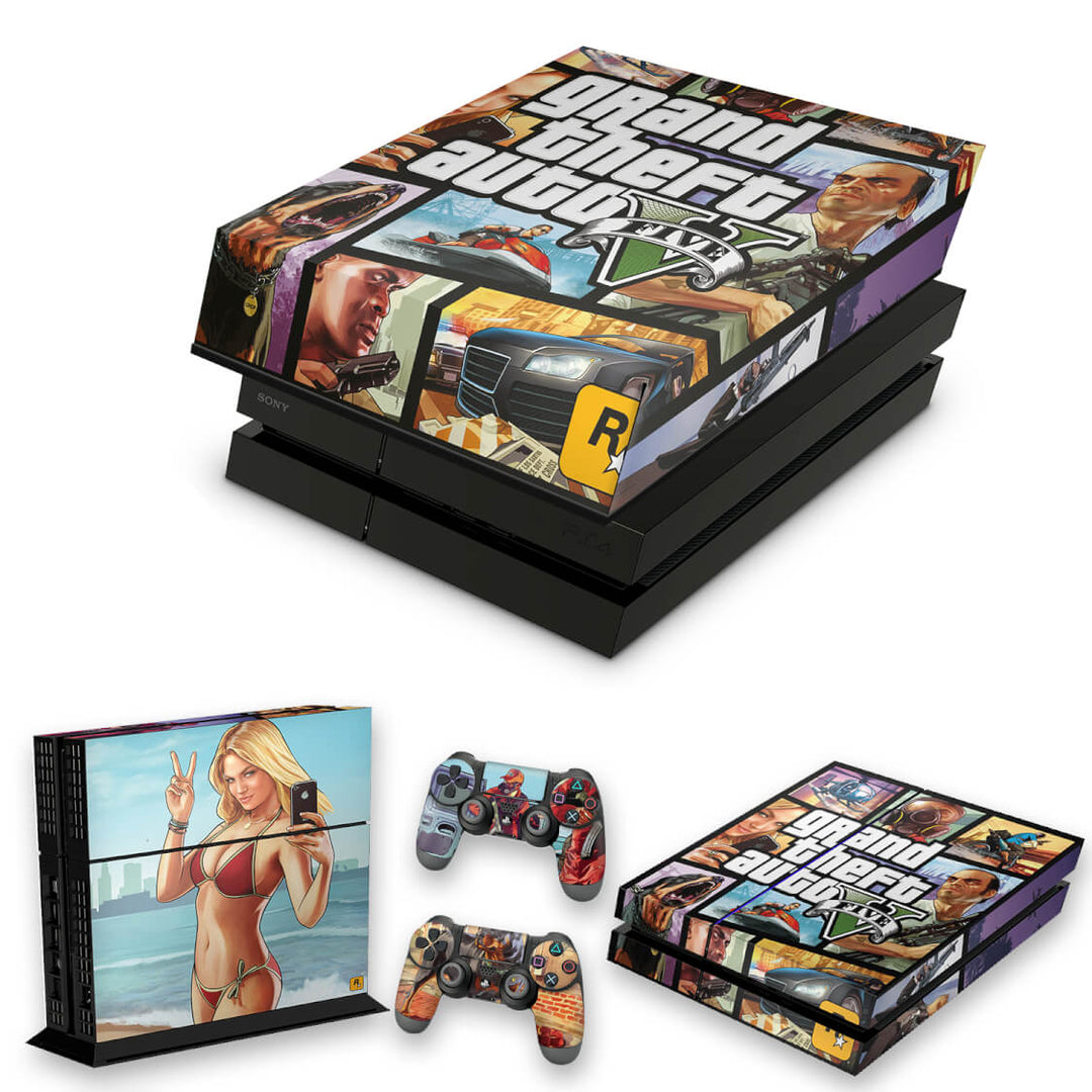 KIT Capa Anti Poeira e Skin Anti-Rage PS4 Fat - Gta V - Pop Arte Skins
