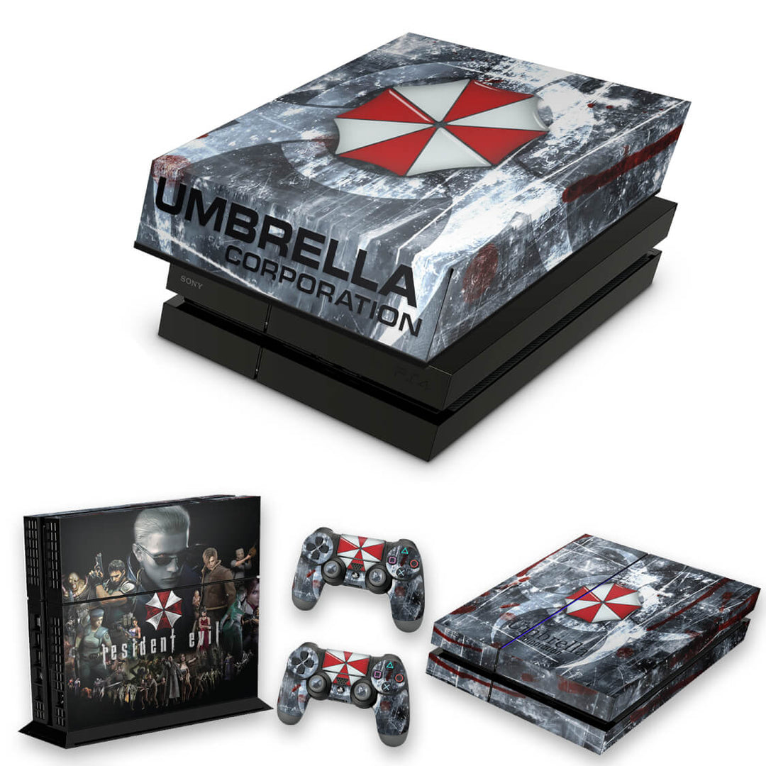 KIT Capa Anti Poeira e Skin Anti-Rage PS4 Fat - Resident Evil Umbrella - Pop Arte Skins