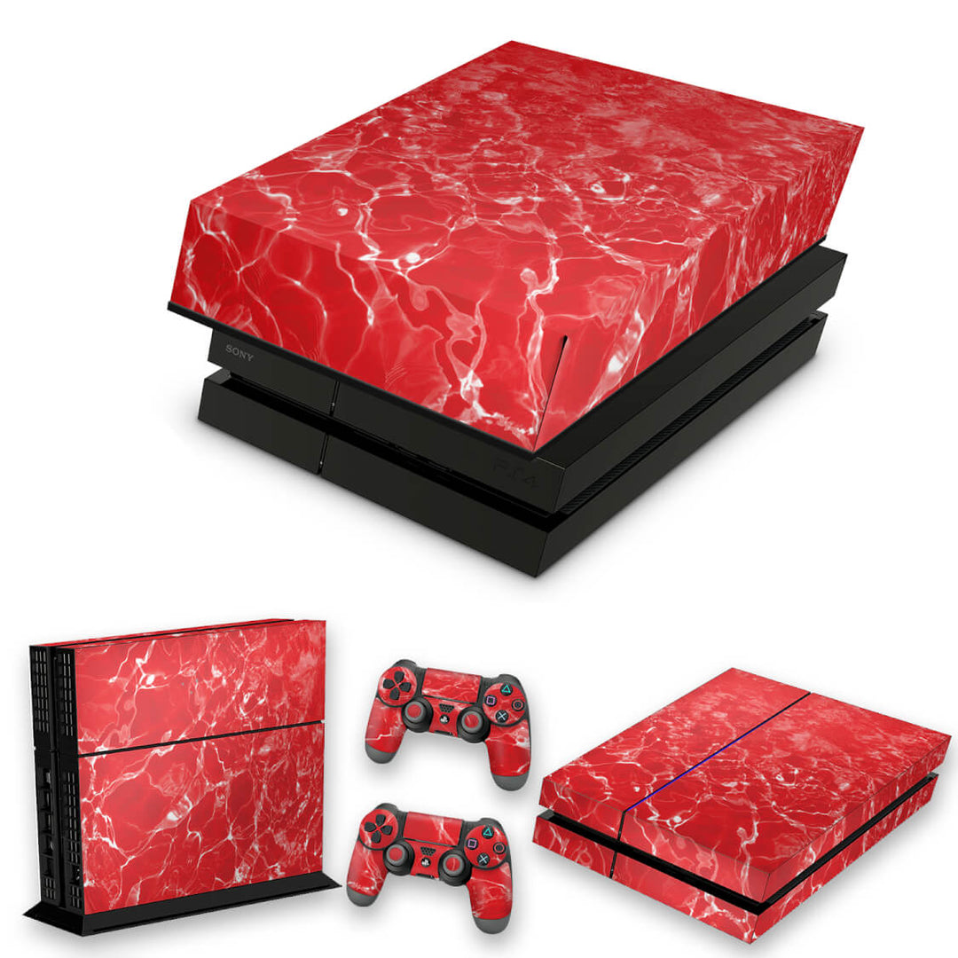 KIT Capa Anti Poeira e Skin Anti-Rage PS4 Fat - Aquático Água Vermelha - Pop Arte Skins