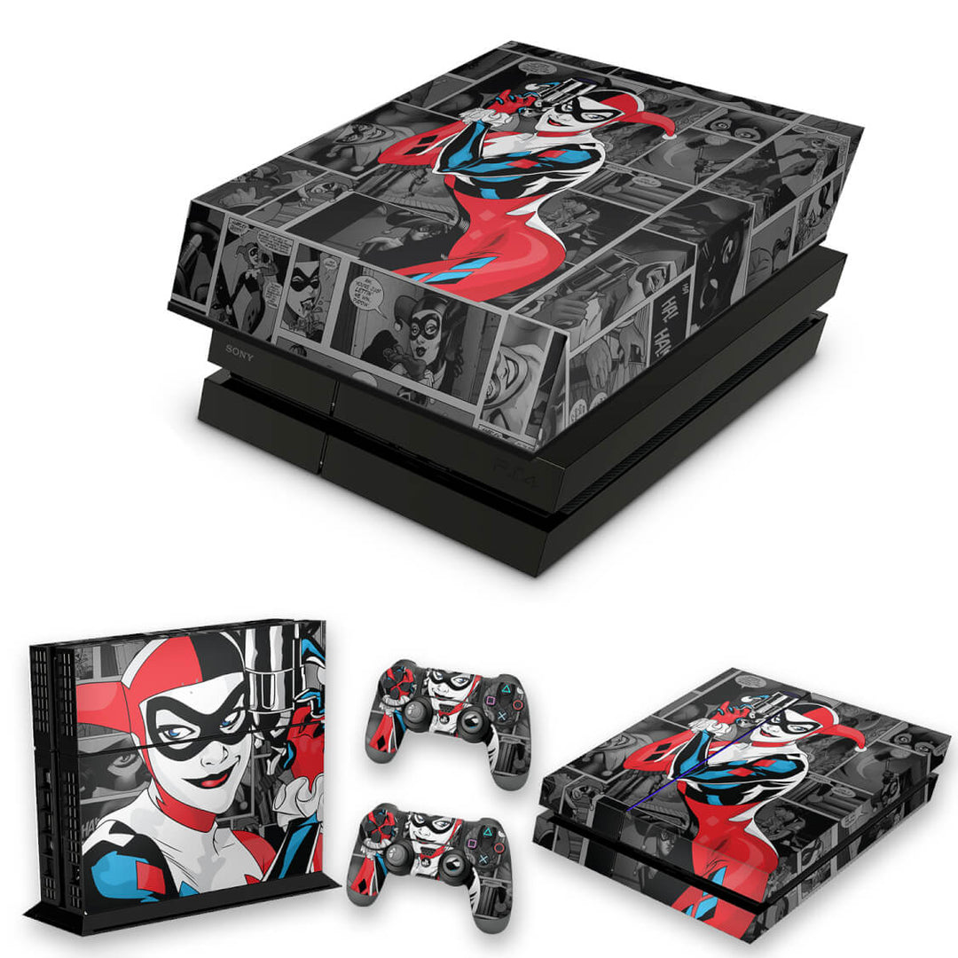 KIT Capa Anti Poeira e Skin Anti-Rage PS4 Fat - Harley Quinn - Arlequina #A - Pop Arte Skins