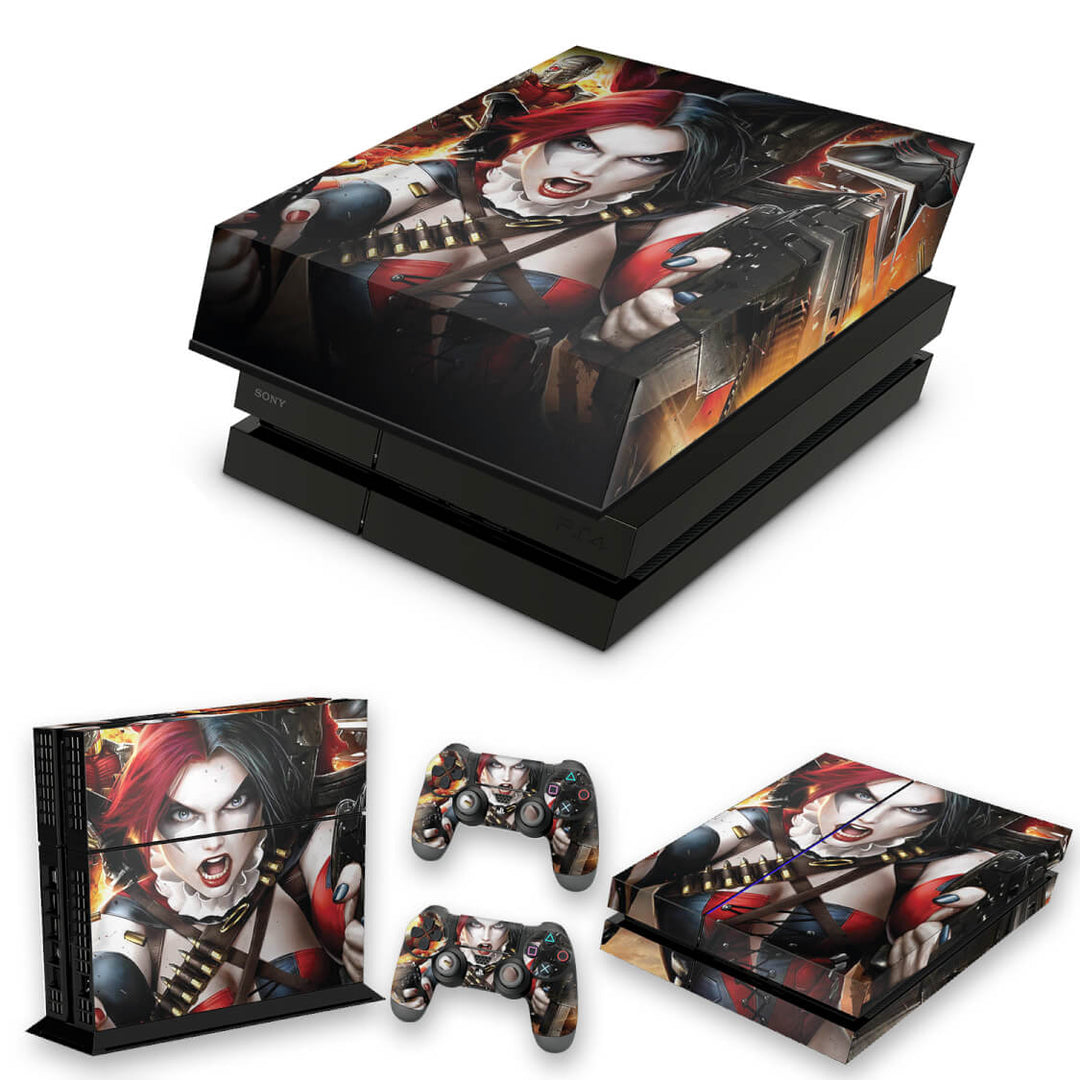 KIT Capa Anti Poeira e Skin Anti-Rage PS4 Fat - Harley Quinn - Arlequina #B - Pop Arte Skins