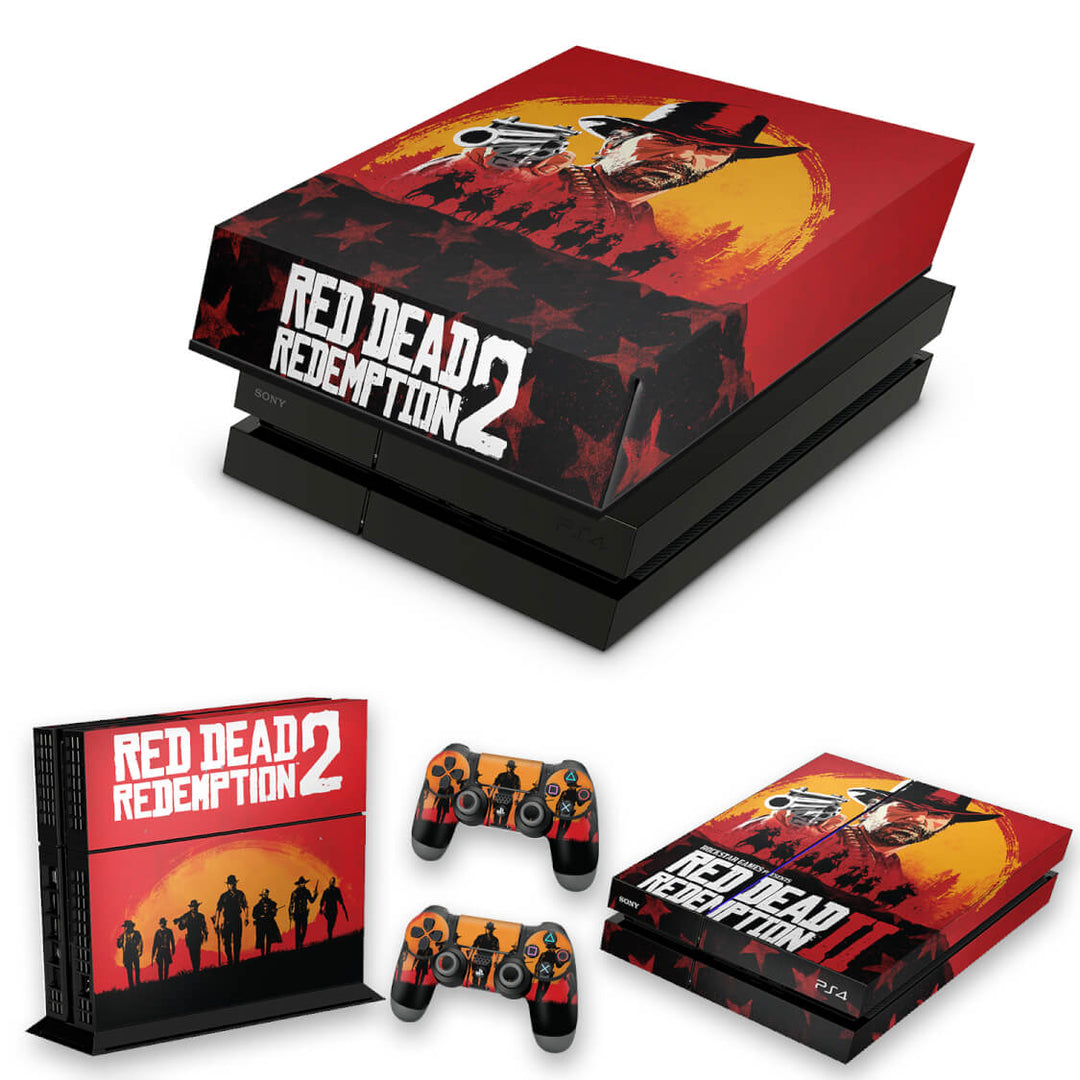KIT Capa Anti Poeira e Skin Anti-Rage PS4 Fat - Red Dead Redemption 2 - Pop Arte Skins