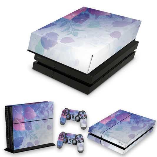 KIT Capa Anti Poeira e Skin Anti-Rage PS4 Fat - Folhas Lilás