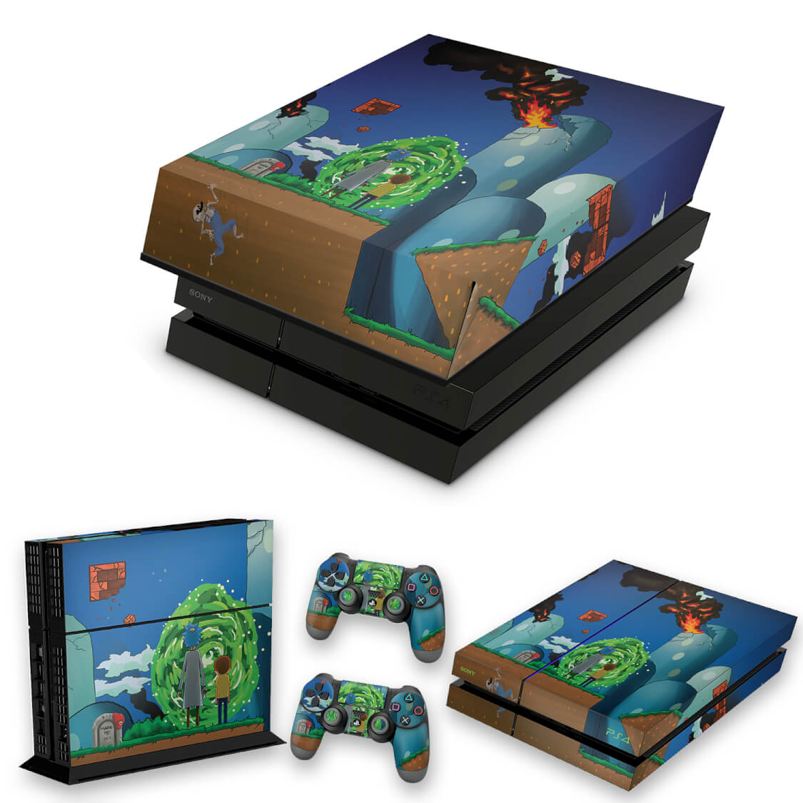 KIT Capa Anti Poeira e Skin Anti-Rage PS4 Fat - Rick And Morty Mario