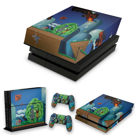 KIT Capa Anti Poeira e Skin Anti-Rage PS4 Fat - Rick And Morty Mario