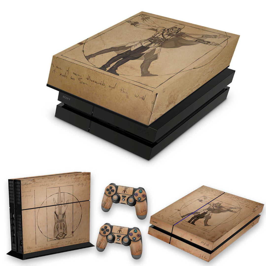 KIT Capa Anti Poeira e Skin Anti-Rage PS4 Fat - Assassin’s Creed Vitruviano - Pop Arte Skins