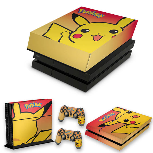 KIT Capa Anti Poeira e Skin Anti-Rage PS4 Fat - Pokemon Pikachu