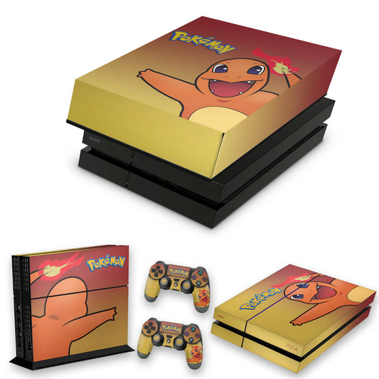 KIT Capa Anti Poeira e Skin Anti-Rage PS4 Fat - Pokemon Charmander