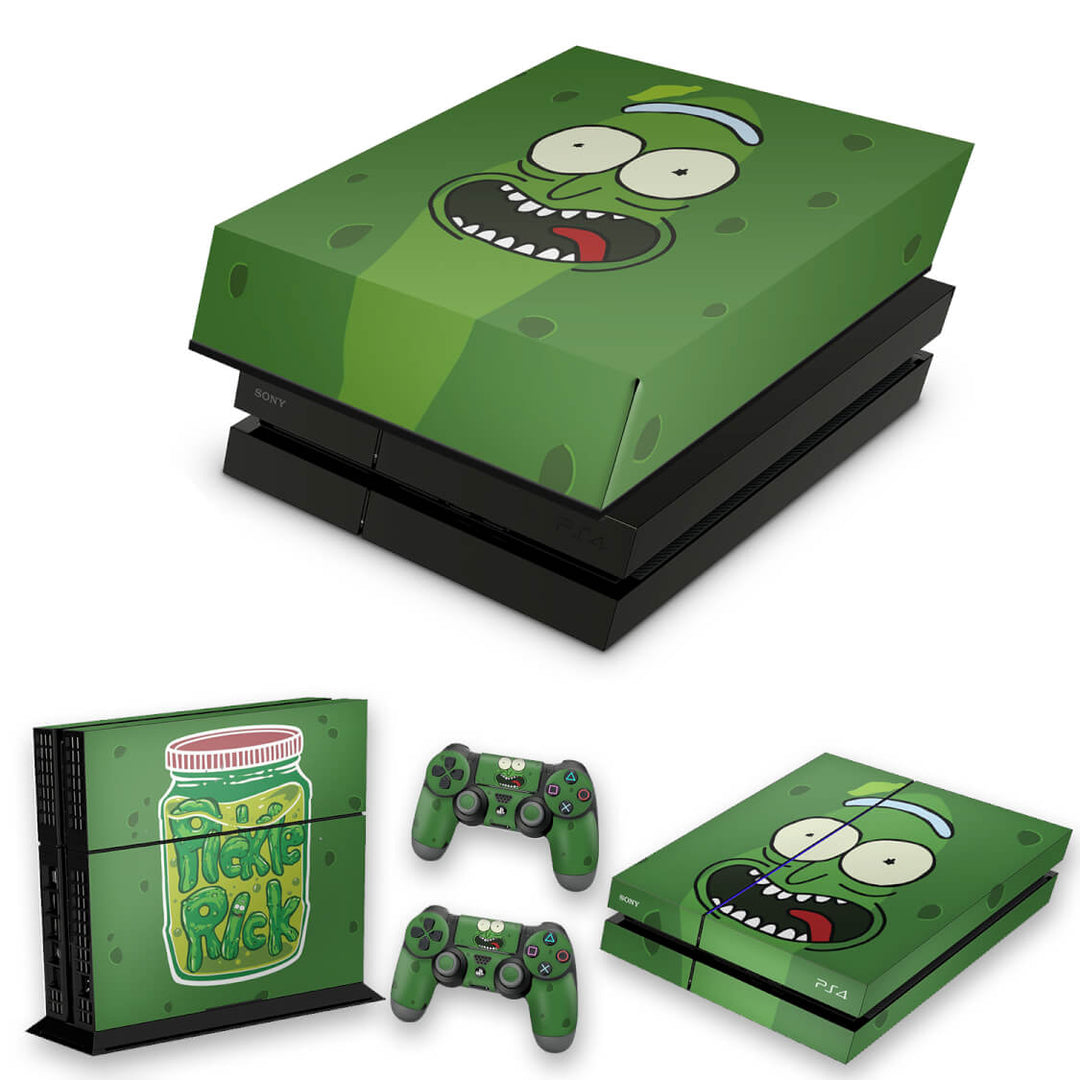 KIT Capa Anti Poeira e Skin Anti-Rage PS4 Fat - Pickle Rick And Morty - Pop Arte Skins
