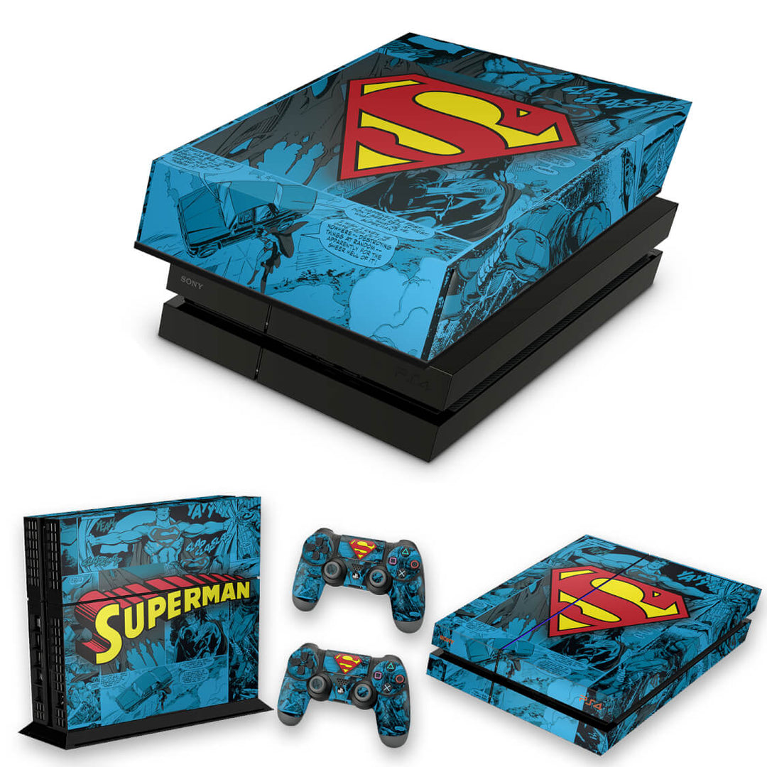 KIT Capa Anti Poeira e Skin Anti-Rage PS4 Fat - Super Homem Superman Comics - Pop Arte Skins