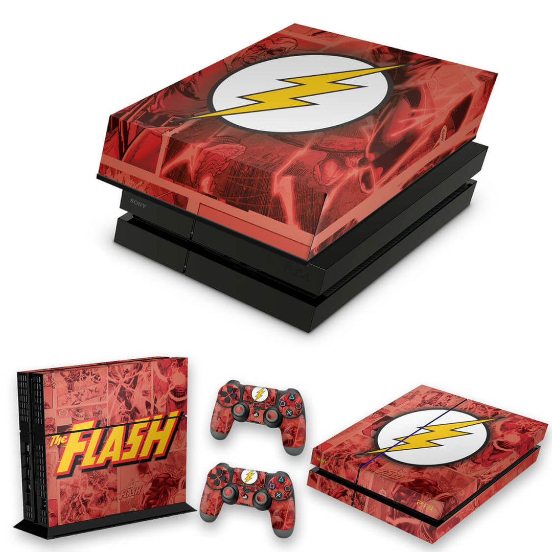 KIT Capa Anti Poeira e Skin Anti-Rage PS4 Fat - The Flash Comics - Pop Arte Skins