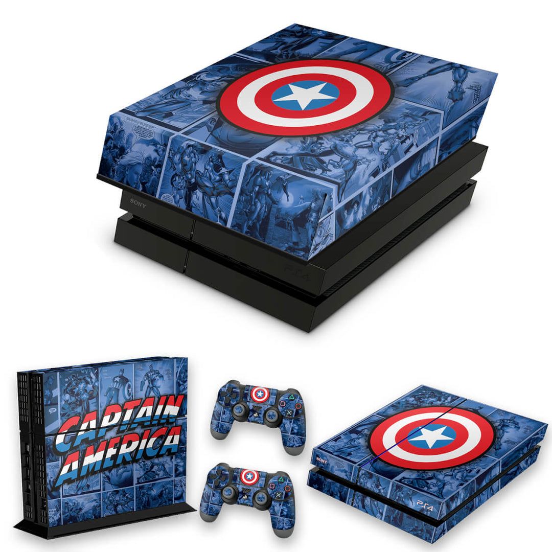KIT Capa Anti Poeira e Skin Anti-Rage PS4 Fat - Capitão América Comics - Pop Arte Skins