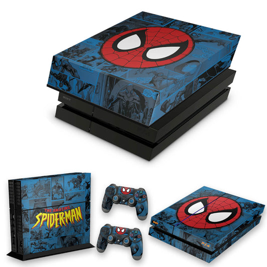 KIT PS4 Fat Skin Anti-Rage e Capa Anti Poeira - Homem-Aranha Spider-Man Comics