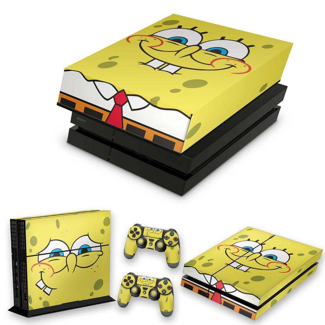 KIT Capa Anti Poeira e Skin Anti-Rage PS4 Fat - Bob Esponja - Pop Arte Skins