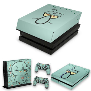 KIT Capa Anti Poeira e Skin Anti-Rage PS4 Fat - Lula Molusco Bob Esponja - Pop Arte Skins
