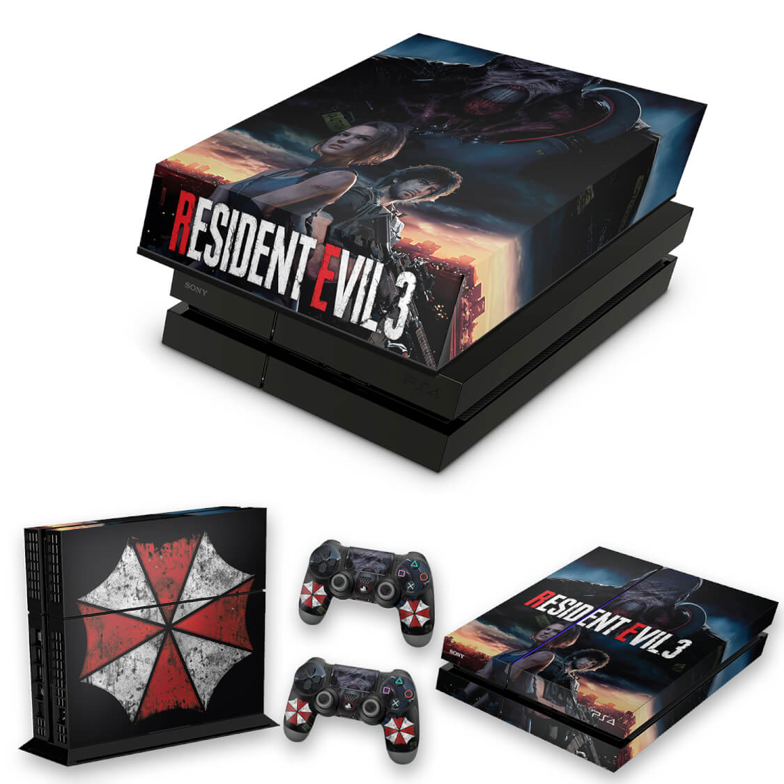 KIT PS4 Fat Skin Anti-Rage e Capa Anti Poeira - Resident Evil 3 Remake
