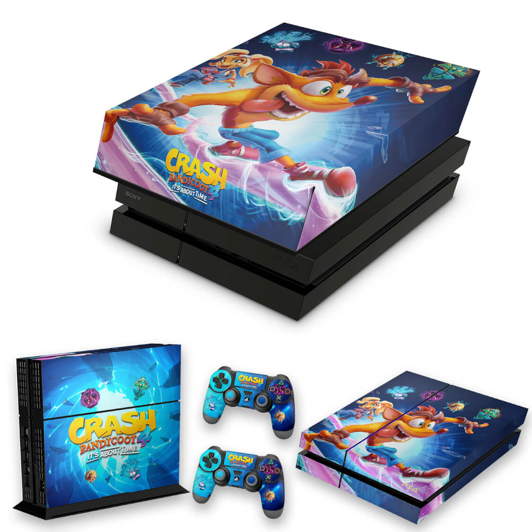 KIT Capa Anti Poeira e Skin Anti-Rage PS4 Fat - Crash Bandicoot 4 - Pop Arte Skins