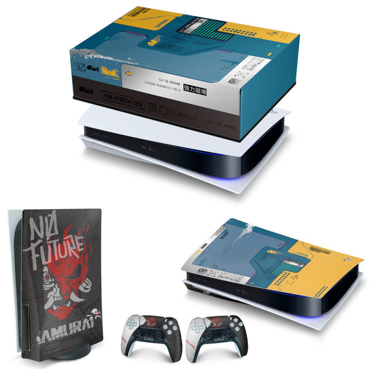 KIT PS5 Fat Capa Anti Poeira e Skin Anti-Rage Horizontal - Cyberpunk 2077 Bundle