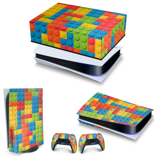 KIT Capa Anti Poeira e Skin Anti-Rage PS5 Fat Horizontal - Lego Peça