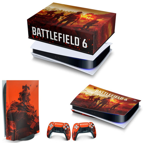 KIT Capa Anti Poeira e Skin Anti-Rage PS5 Fat Horizontal - Battlefield 6