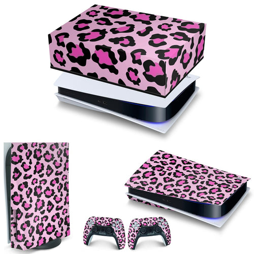 KIT Capa Anti Poeira e Skin Anti-Rage PS5 Fat Horizontal - Onça Rosa