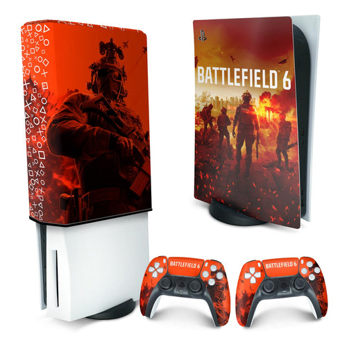 KIT Capa Anti Poeira e Skin Anti-Rage PS5 Fat Vertical - Battlefield 6