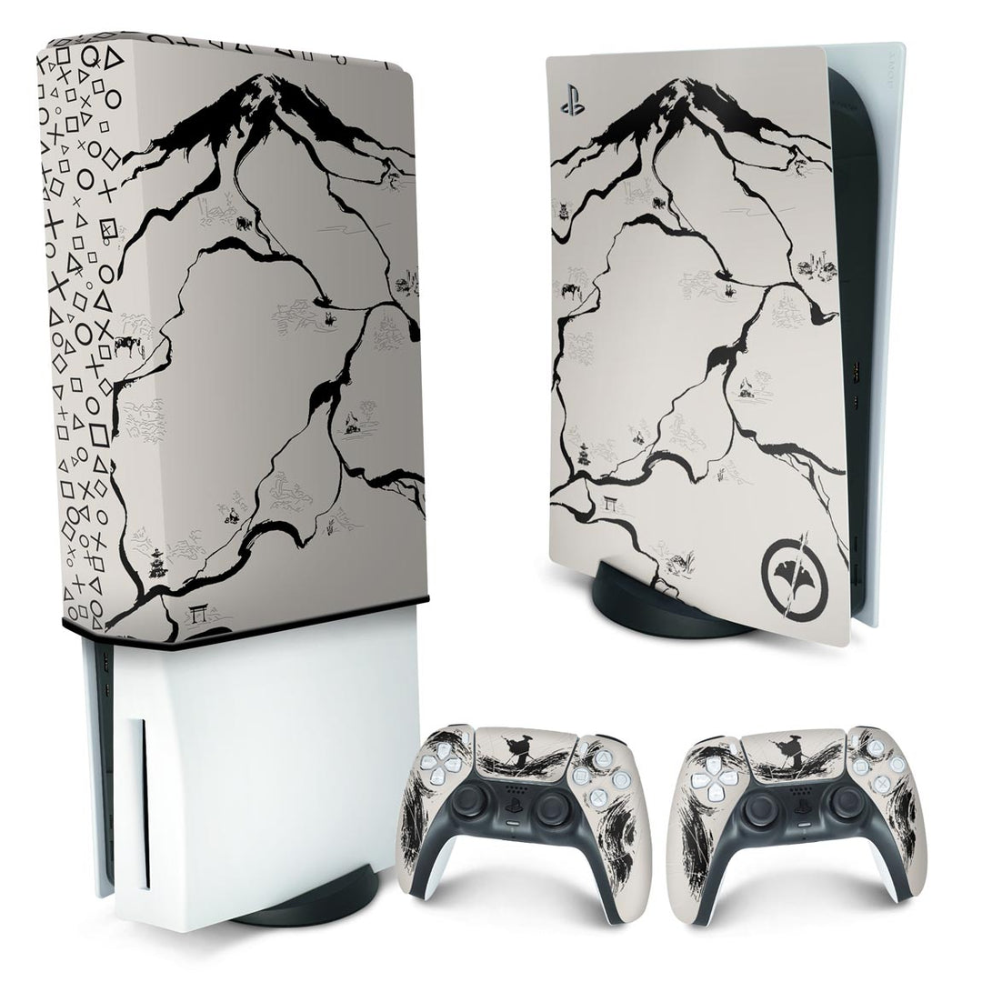 KIT Capa Anti Poeira e Skin Anti-Rage PS5 Fat Vertical - Ghost Of Yotei - Pop Arte Skins