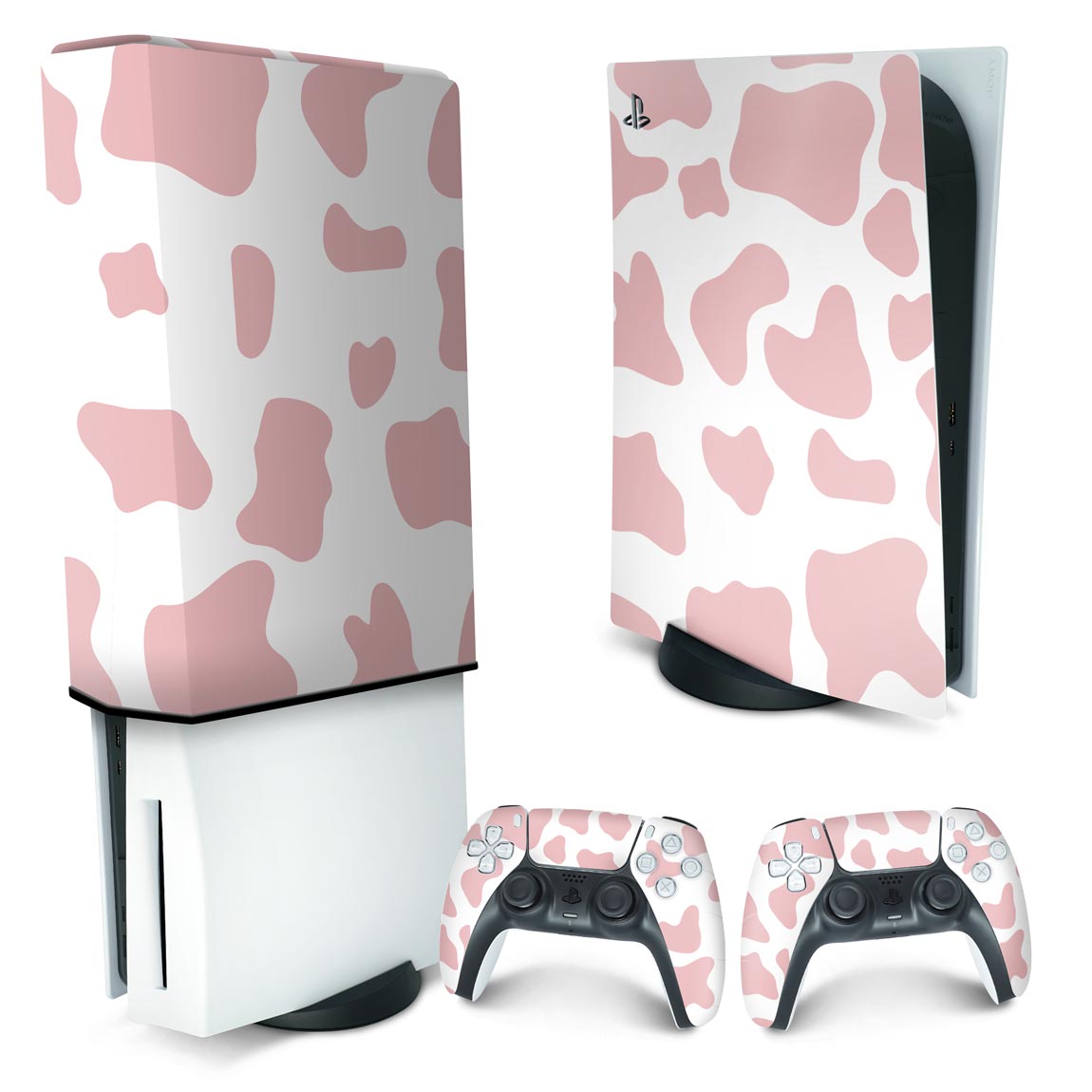 KIT PS5 Fat Skin Anti-Rage e Capa Anti Poeira Vertical - Vaquinha Rosa