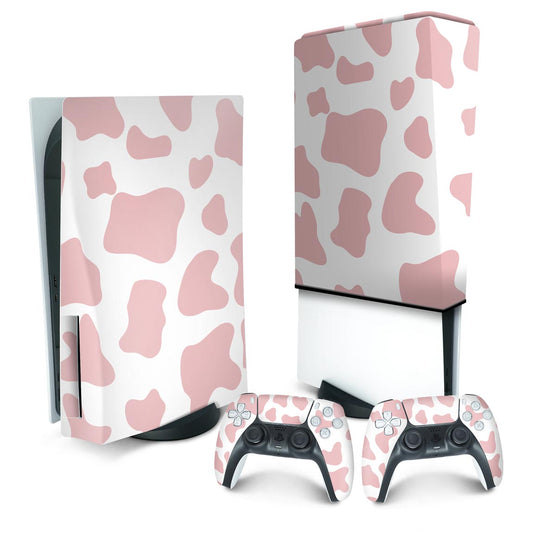 KIT PS5 Fat Skin Anti-Rage e Capa Anti Poeira Vertical - Vaquinha Rosa